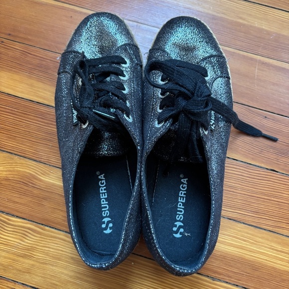 Superga Women's Black Glitter Sneakers Size 38 - Picture 4 of 8